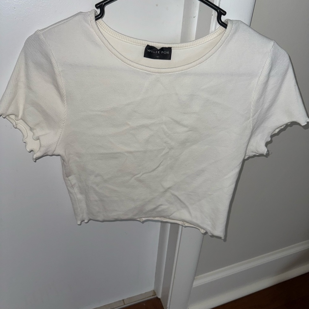 White Fox Boutique Cream Ribbed Crop Top